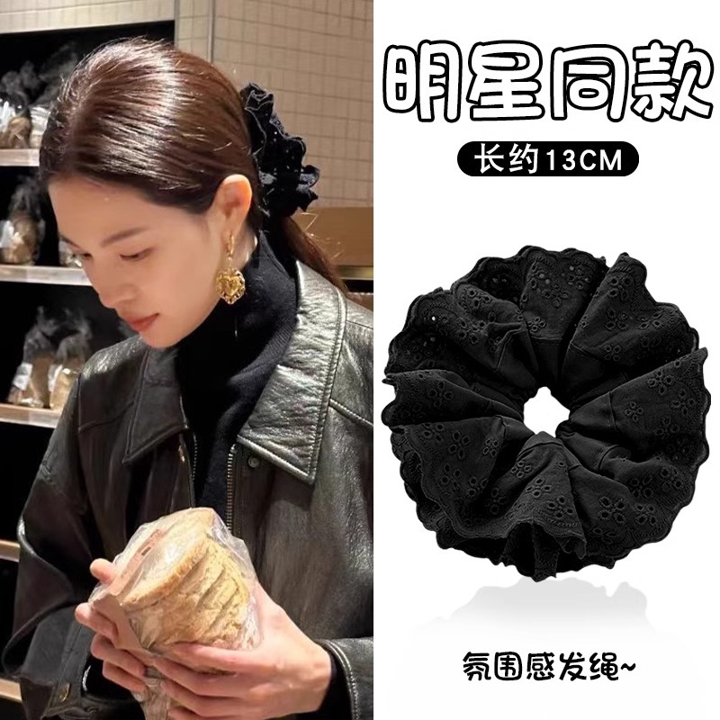 Anillo de cabello francés de encaje de intestino grueso para mujeres 2025 nuevo estilo de alta calidad cuerda de cabello de bola de alta elasticidad cuerda de cabeza duradera tocado