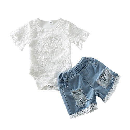 Summer Women Solid White Hoodless Sweatshirt and Denim Shorts Trendy Style