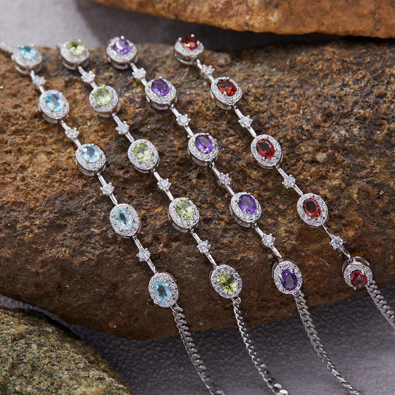 4g Weight Bracelets Classification 925 sterling silver Chain Material 1 Piece Quantity Date, Tea Party Occasion 925 Sterling Silver, Garnet, Apatite Material Geometric Pattern All Seasons Season Women's Gender Simple Style, Shiny Style 925 Sterling Silver Garnet Apatite Geometric Bracelets 9