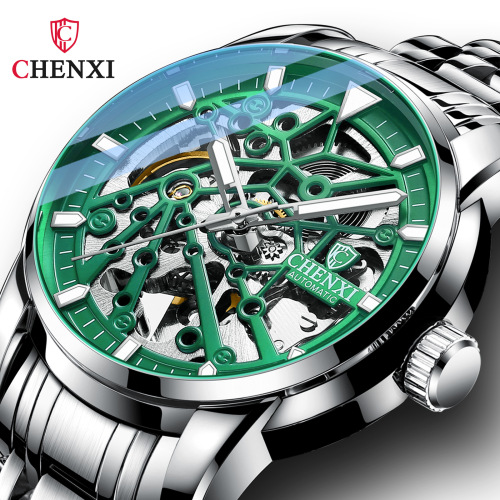 CHENXI/Chenxi hollow fully automatic mechanical watch waterproof luminous men's steel belt mechanical watch fine steel men's watch