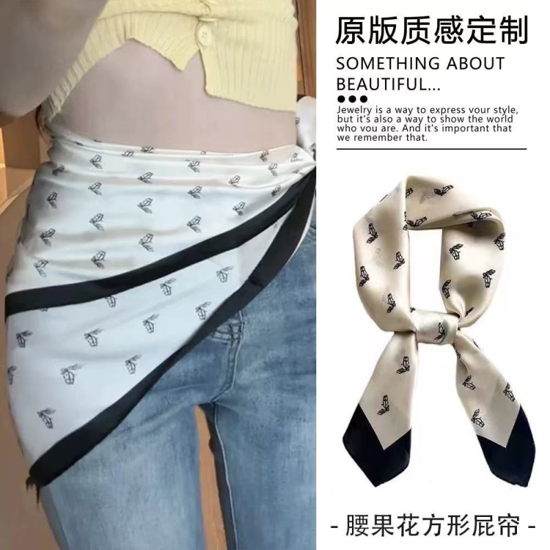 蓝色小腰果仿真丝小方巾女士围巾2025新款春夏季薄款丝巾高级感|undefined