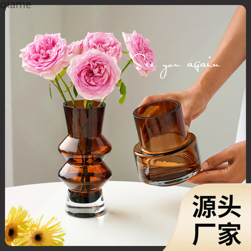 Vaso de viento de lujo ligero diseño floral de vidrio decorativo de mesa de la sala de estar