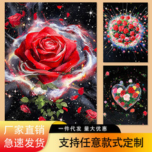 跨境数字油画diy批货玫瑰星空手工填色简约治愈油彩画花朵装饰画