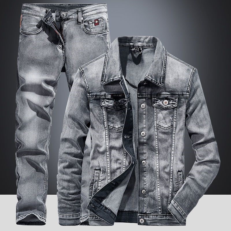 Spring and Autumn Men's Denim suit Korean Fashionable Loose plus size Two-piece All-match Casual Jacket for Students