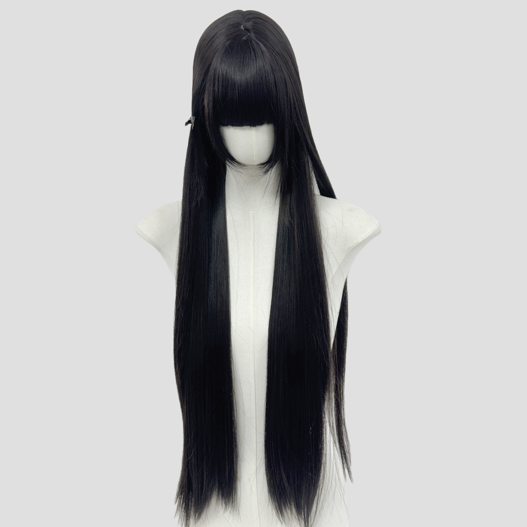 Japón Shaolo larga pelucas de cabello recto para mujeres 80cm versión alargada Lolita JK universal larga pelucas negras rectas