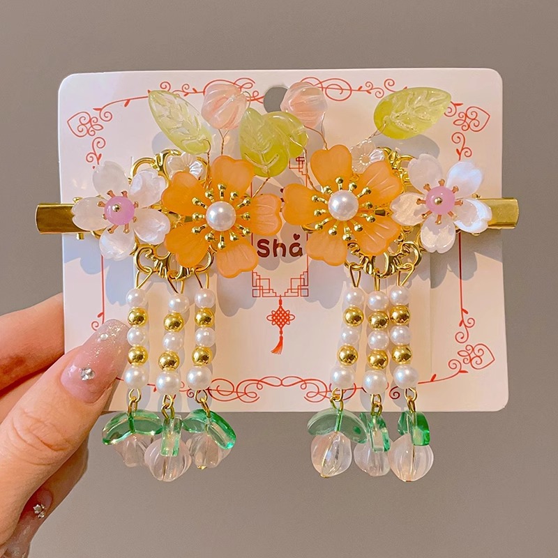 Niños vestidos de estilo antiguo para el cabello Hanfu flores bordas niñas super inmortales tarjeta de cabello tocado de estilo chino arco clip