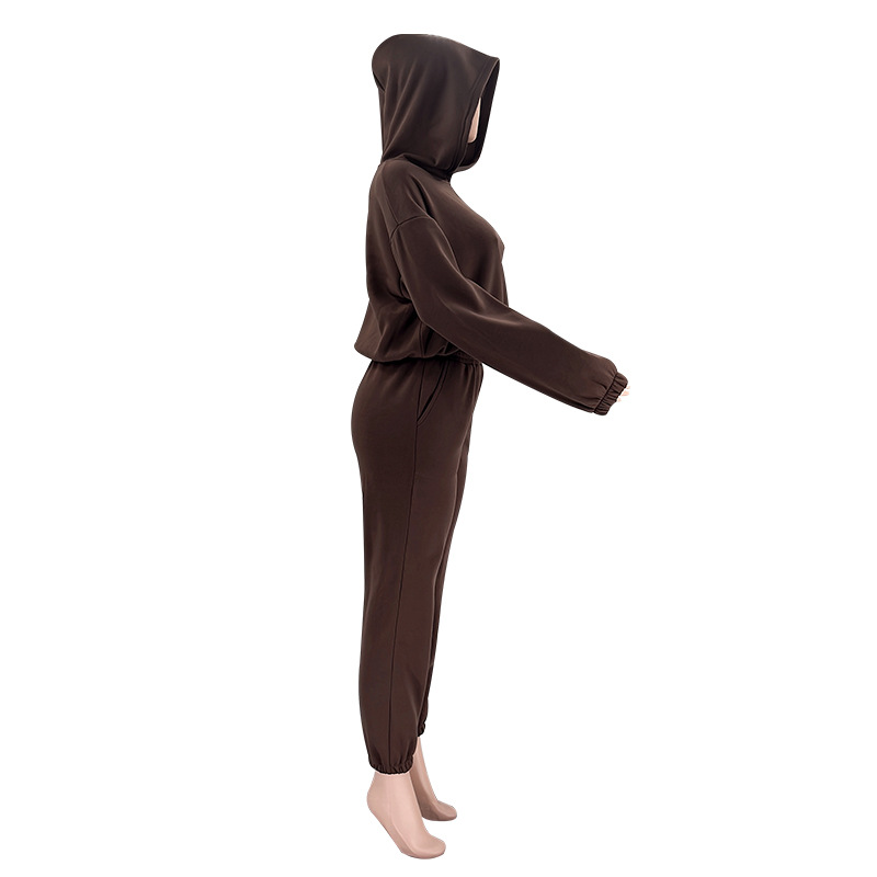Autumn Winter Solid Color Hooded Long Sleeve Sweater Women Clothing Casual Trousers Suit 11 Autumn Winter Solid Color Hooded Long Sleeve Sweater Women Clothing Casual Trousers Suit