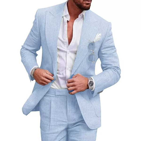 Foreign Trade Linen New Men's Large Size Grabbing Collar Suit Two-Piece Set Single Row One Button Cross-Border Suit Sufficient Delivery
