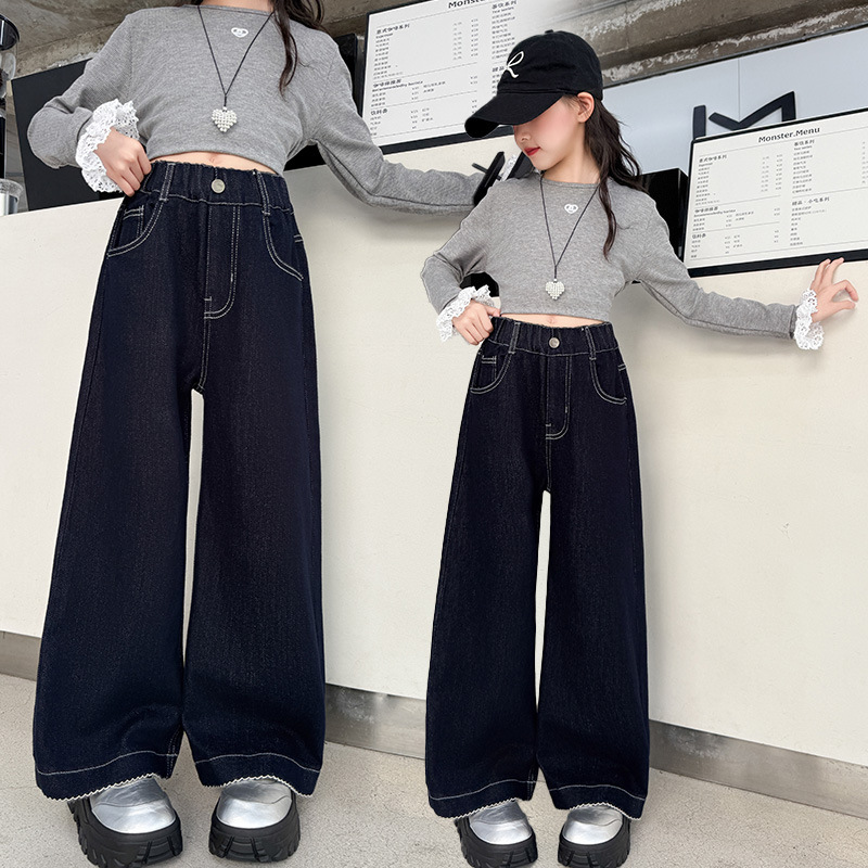 女童牛仔裤2025秋季新款阔腿裤儿童秋装直筒裤女孩春秋款宽松裤子|undefined