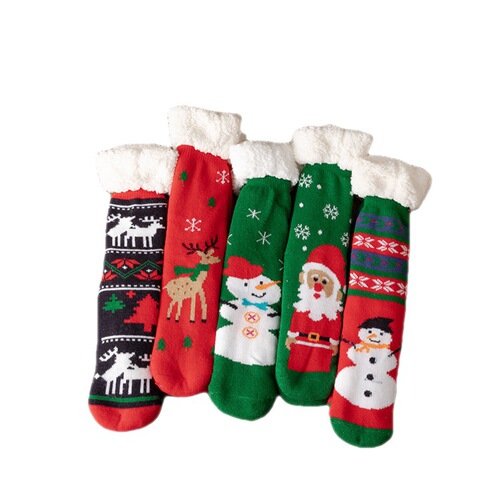Christmas Socks Women's Autumn and Winter Mid-Tube Floor Socks Adult Snow Socks Thickened and Velvet Home Sleeping Socks Floor Socks Set