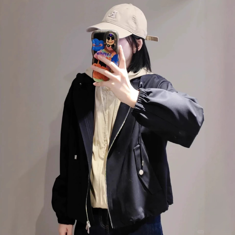 Er Double-Sided Reversible Printed Top 26Th Spring New Product Commuter Outdoor Drawstring Hooded Women's Jacket Top Er Double-Sided Reversible Printed Top 26Th Spring New Product Commuter Outdoor Drawstring Hooded Women's Jacket Top