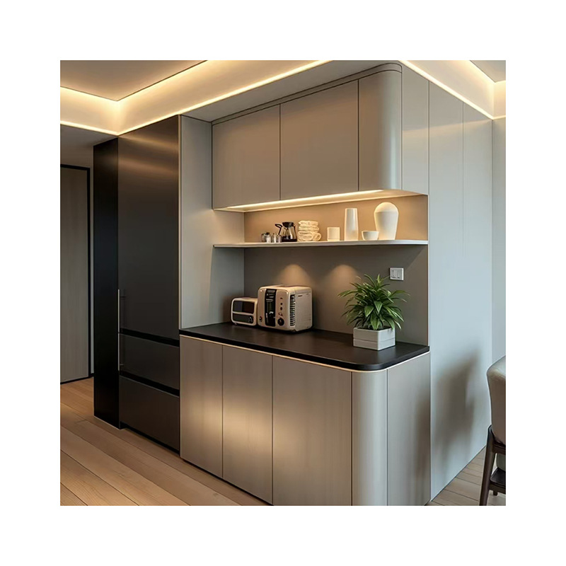 Modern Minimalist Custom-Made Italian-Style Minimalist Kitchen Sideboard High Cabinet with Built-In Appliance Cabinet and Multi-Functional Storage Cabinet