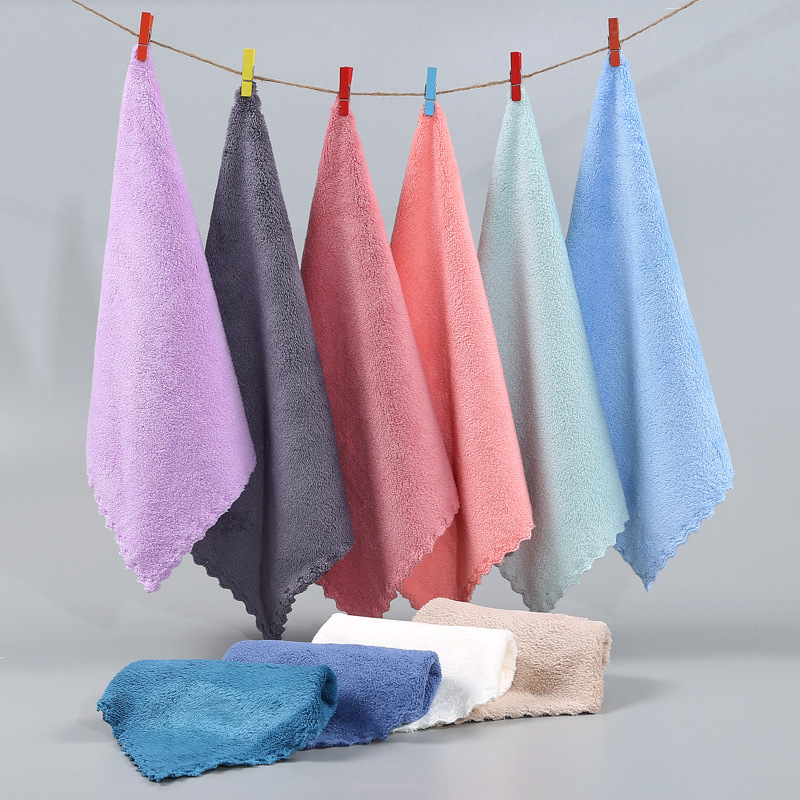 Coral velvet square towel kitchen cleaning dishwashing rag absorbent small towel hanging hand towel soft dishwashing towel handkerchief
