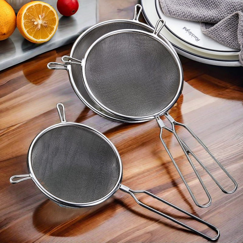 Baking Stainless Steel Flour Filter Sieve Soybean Milk Filter Mesh Cooking Colander Binaural Mesh Leak Snack Fries Frying Mesh