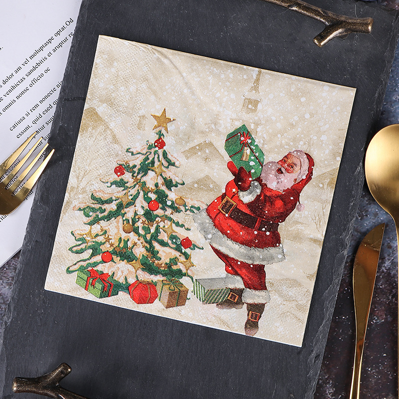 Christmas New printed napkin tissue Western restaurant bakery applicable facial tissue in stock wholesale household napkin Christmas New printed napkin tissue Western restaurant bakery applicable facial tissue in stock wholesale household napkin