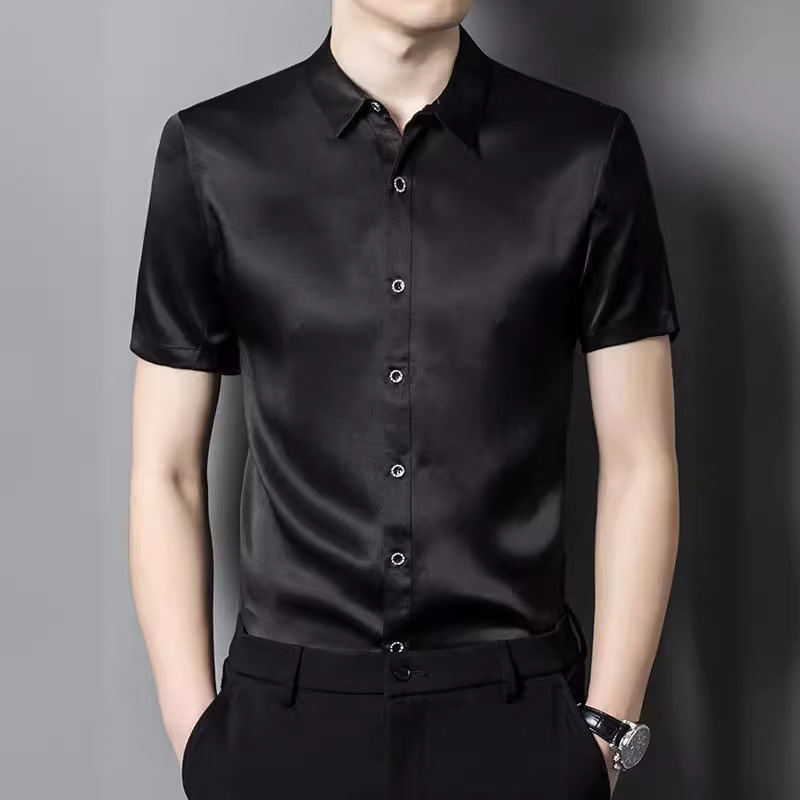 High-End Mulberry Silk Short-Sleeved Shirt for Men 2026 Summer New Fashion Business Lapel Thin Shirt Top