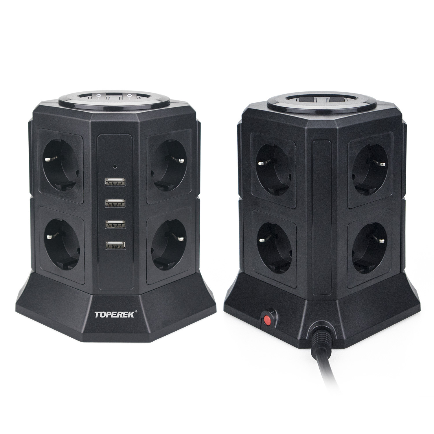 双层塔式大功率多功能欧规插座  家用办公排插带4个USB孔