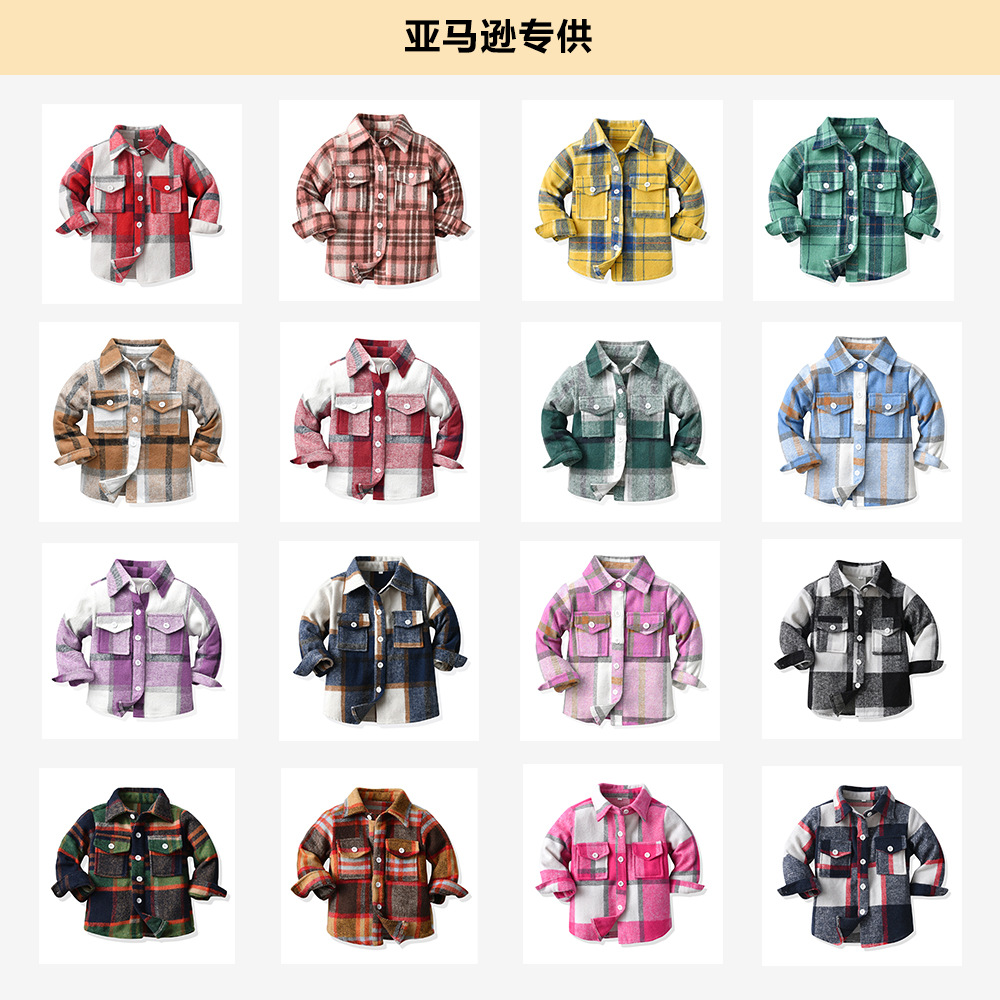 Comercio exterior ropa infantil primavera y otoño manga larga cuadricada molida cardigan de moda hebilla única chaqueta corta casual para bebés