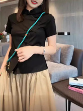 新中式短袖T恤女夏季2024新款设计感小众不规则显瘦国风盘扣上衣