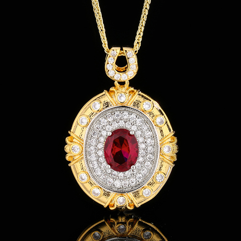 Otoño e invierno nuevo estilo Zhuang Shengsheng joyería simulación corindón oro retro palacio diseño colgante collar piedra principal 8*10