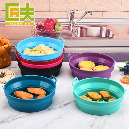 Factory Air Fryer Silicone Baking Tray Household Air Fryer Silicone Mat Creative Foldable Baking Pan Wholesale
