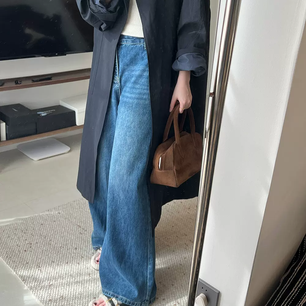 复古高腰牛仔裤女2025秋冬垂感宽松显瘦不贴腿直筒阔腿裤长裤