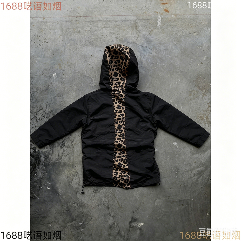 Other Leopard Print Hooded Jacket Black
