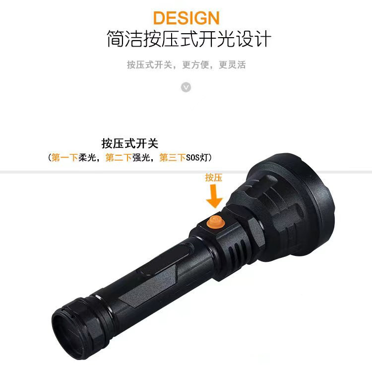 LED portable lithium battery high-brightness flashlight, rechargeable, ultra-bright, long-range, fire-fighting flashlight with SOS mode