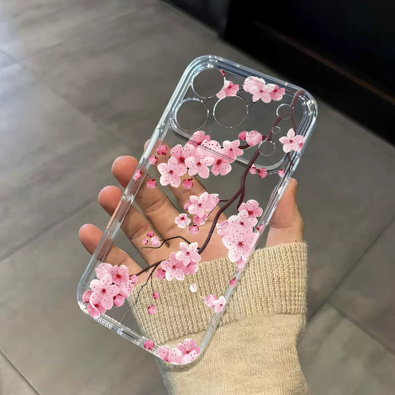 Чехол для телефона Pink Sakura (TC6), прозрачный Space Shell, совместим с iPhone/Samsung/Huawei/Xiaomi