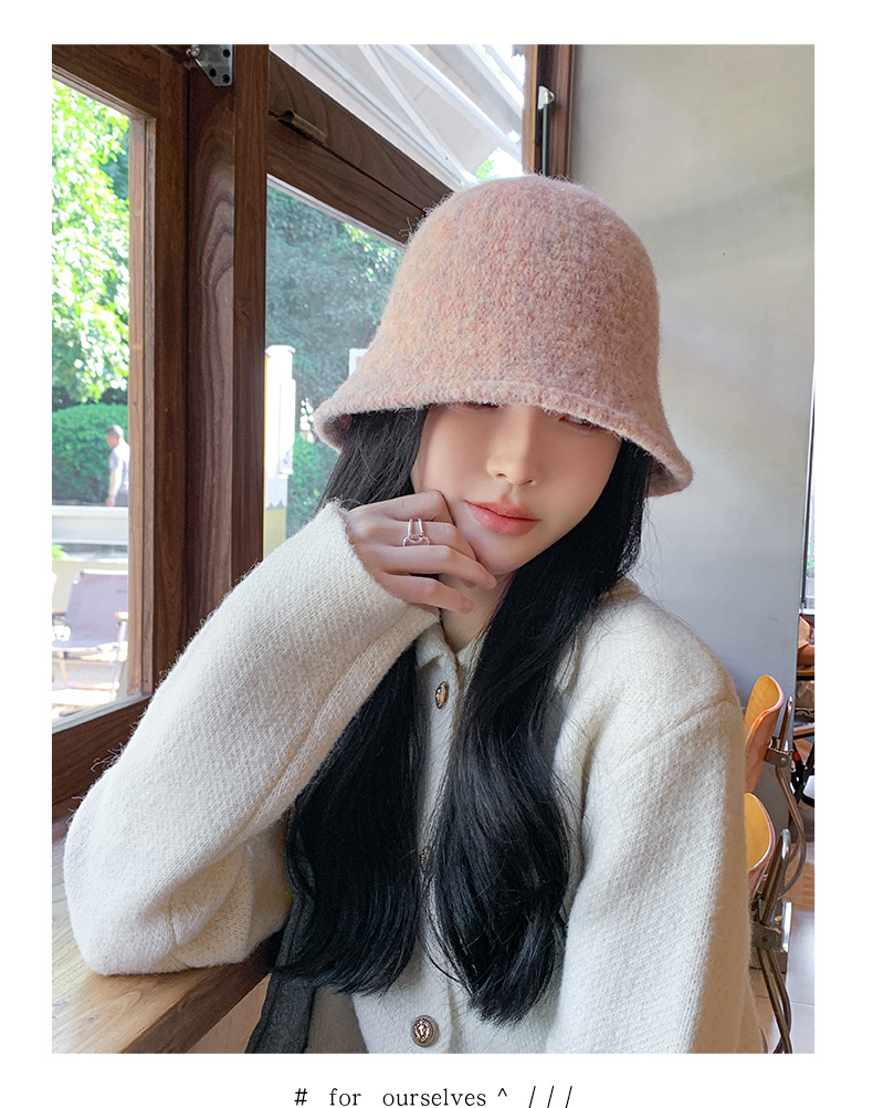 Stickad bucket hat för damer höst och vinter modeaccessoar_voghion.com