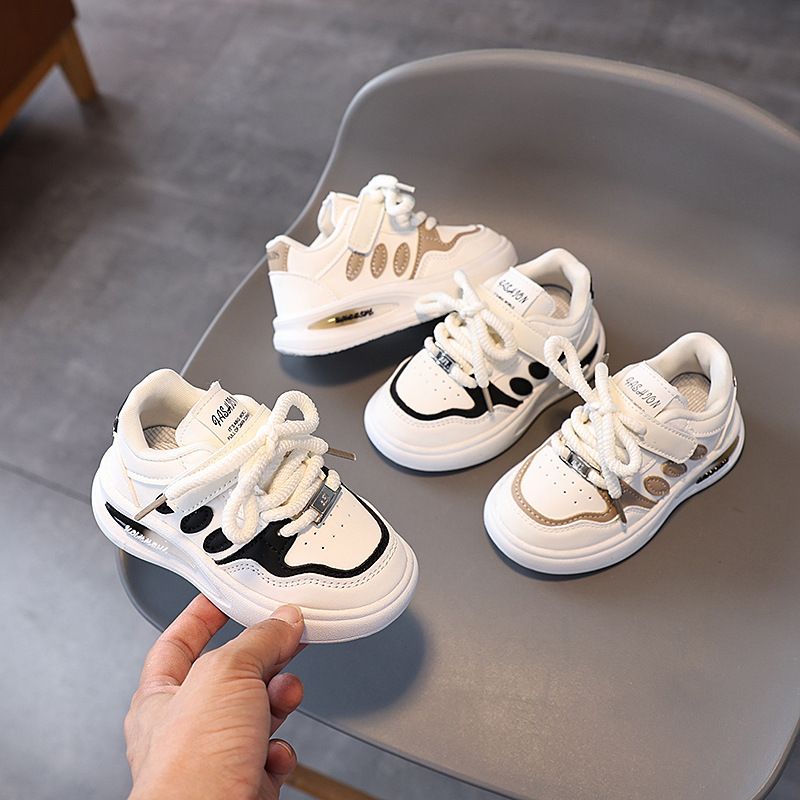 Barnens vita portvinsiga vår- och höstskor, ofta oledade, klockor, anti-läpp-löpskor i läder för pojkar och pojkar._voghion.com