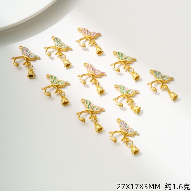 古法沙金保色好运蝴蝶铃兰铃铛吊坠手工DIY手链项链配件材料饰品|undefined