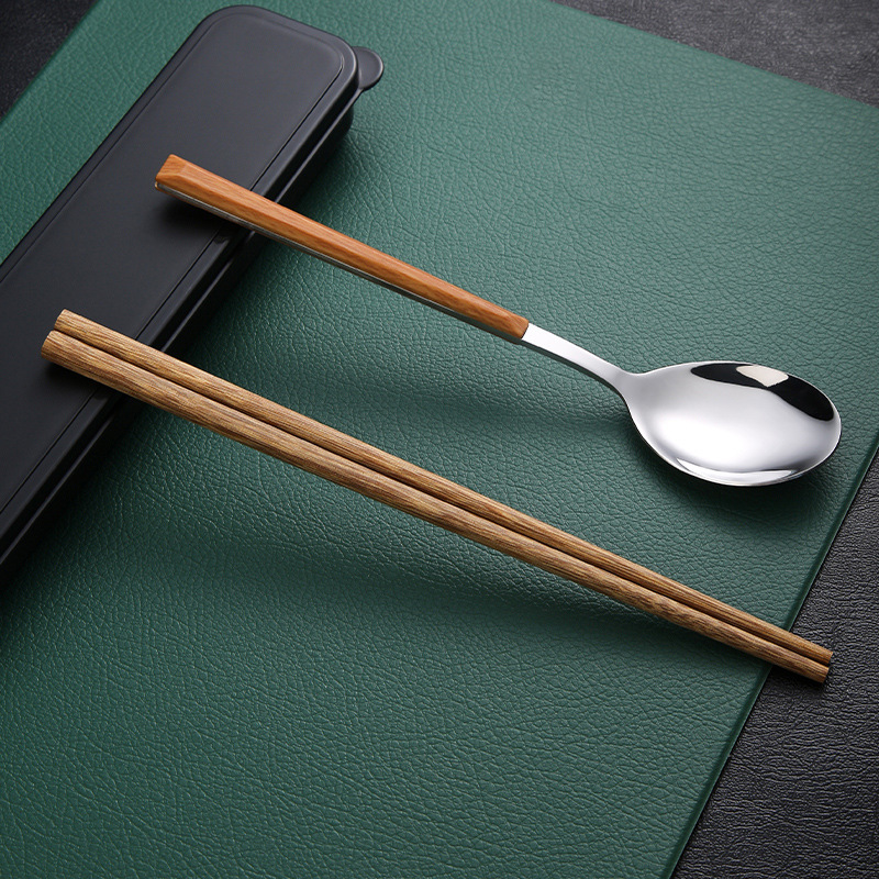 箸スプーンセット一人箸携帯食器学生収納ケースフォークシングル木製箸三点セット|undefined