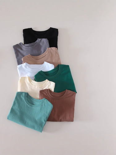 Children's basic shirt 2025 spring pure cotton candy color long sleeve T-shirt for girls and boys, suitable for middle-aged children, round neck