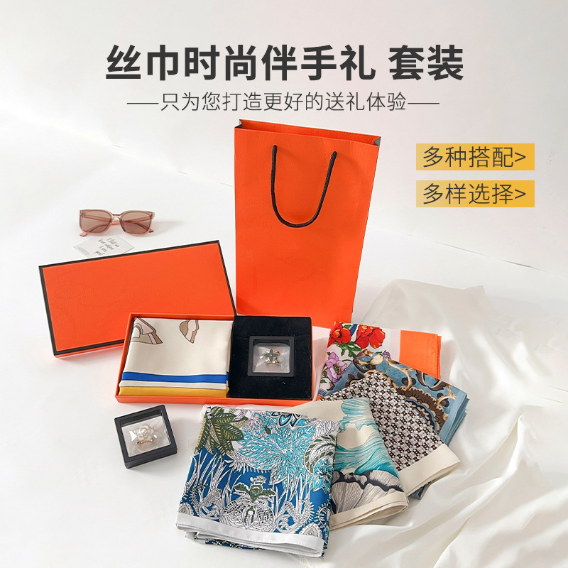 Elegante estilo francés flores bufandas de moda bufandas de seda de moda Qixia día de la madre lujosa caja de regalo de moda set