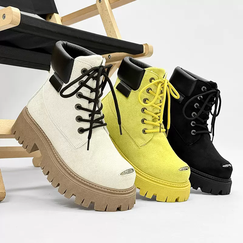 马丁靴男2025新款男鞋彩色绒面高帮英伦风机车皮靴工装靴跨境增高