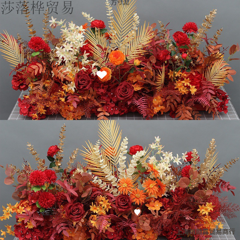 新款婚庆大款地排花绢花成品装饰尤加利花排台路引婚礼花艺