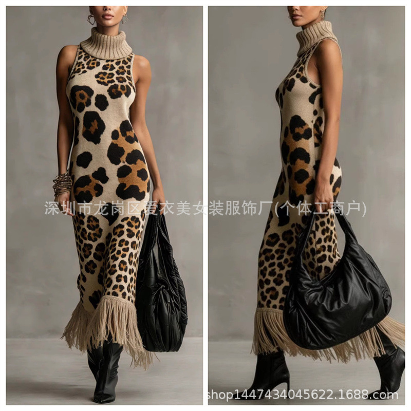 2026 Amazon European and American Cross-Border Foreign Trade Spring and Autumn New Style Flowy Dress Sleeveless High-Neck Women's Casual Sweater