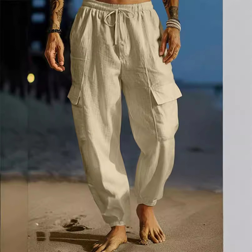2024 autumn new wok jogging pants, long pants with dawsting, elastic waist, multiple pockets, flat, beathable_voghion.com