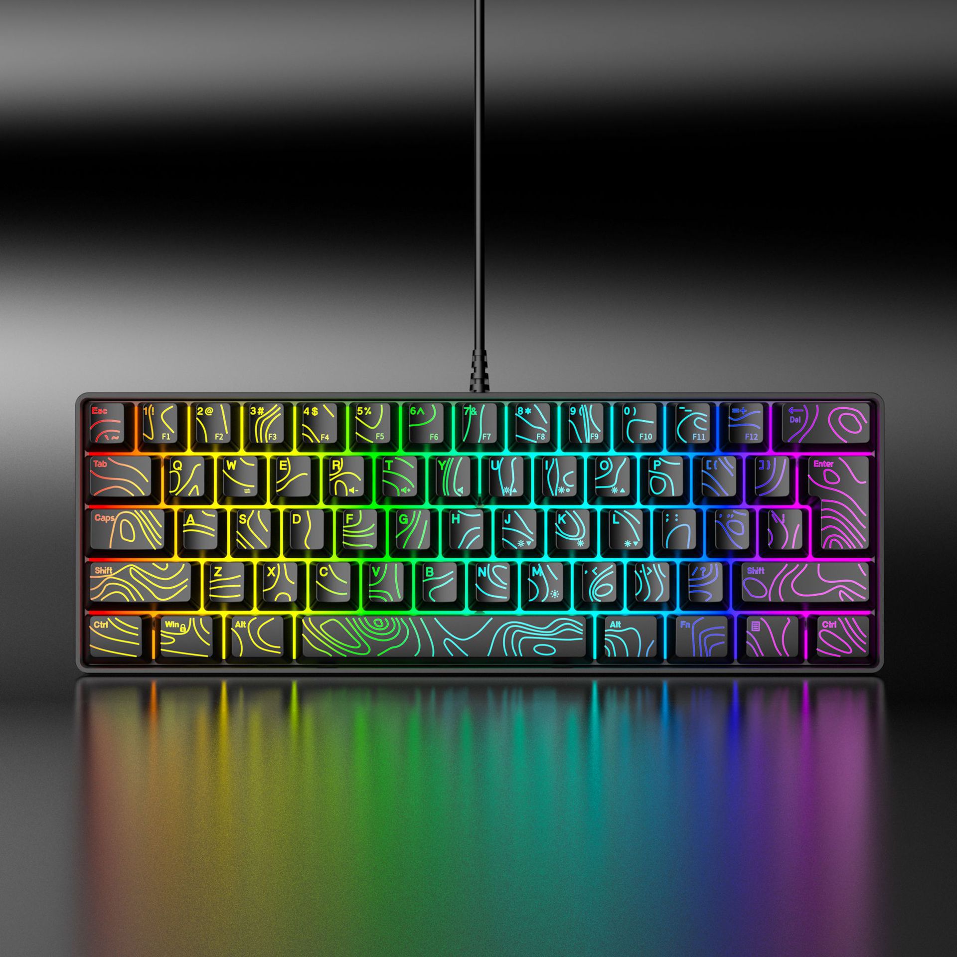 61 tuşlu RGB oyun kablolu klavye ve fare seti renkli MINI mekanik olmayan film siyah beyaz bilgisayar klavyesi