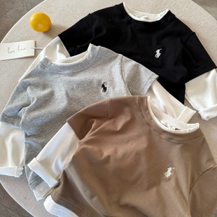 Sweet Little Chef Children's Long-Sleeve T-Shirt Autumn Boys' Japanese-Style Cotton Fake Two-Piece T-Shirt Baby Toddler Trendy Base Shirt Top