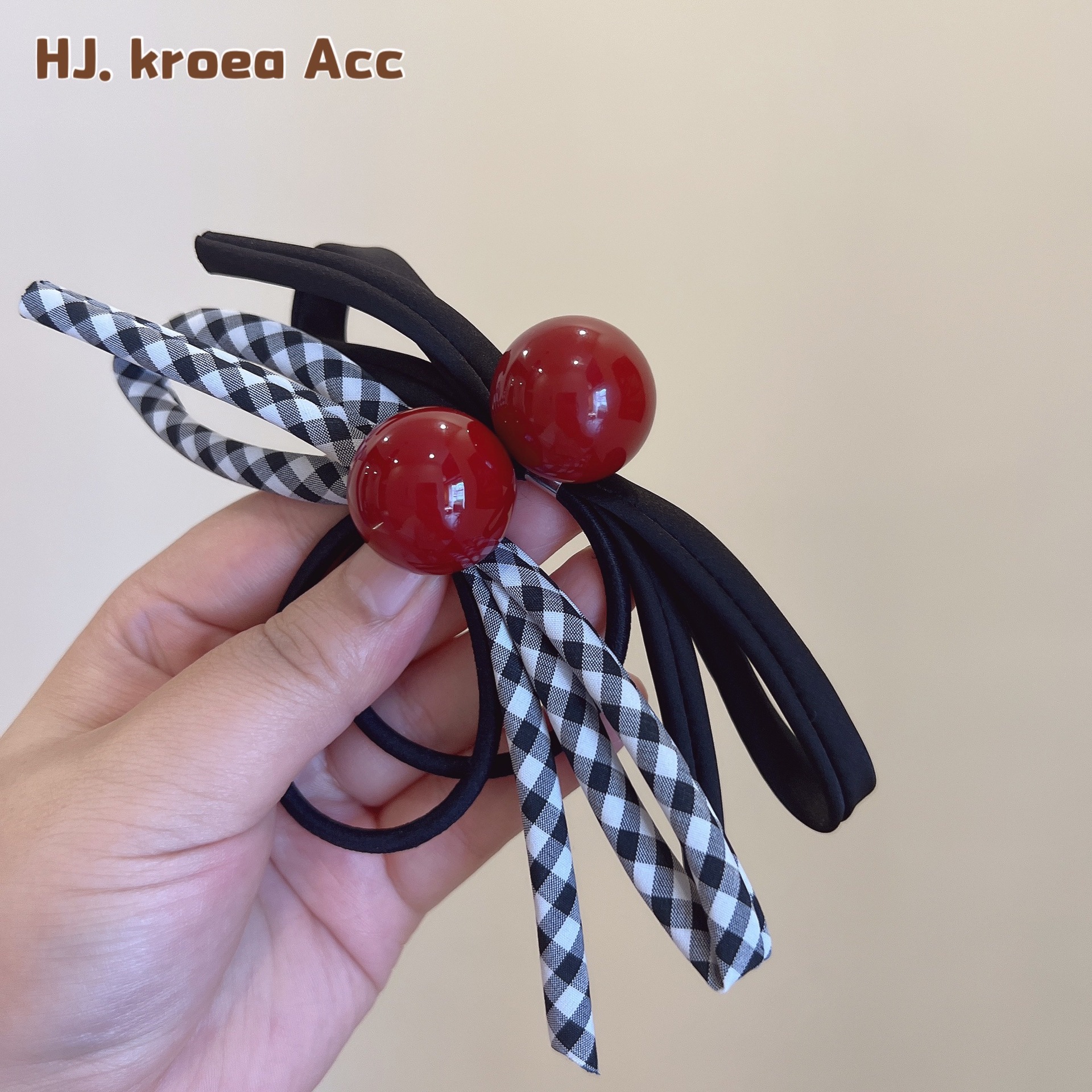 新款紅色珍珠頭繩簡約蝴蝶結馬尾發圈時尚扎發皮筋洋氣丸子頭髮繩