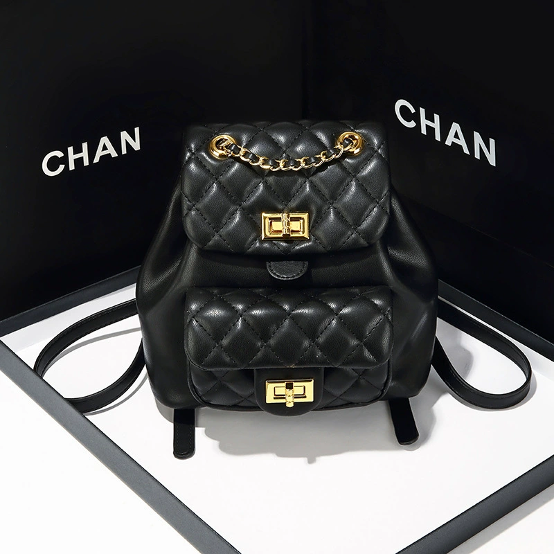 Нишевый рюкзак в Корейском стиле, Новинка осени-зимы 2023 года, модная ромбическая сумка, Женский Универсальный пригородный рюкзак с цепочкой для женщин