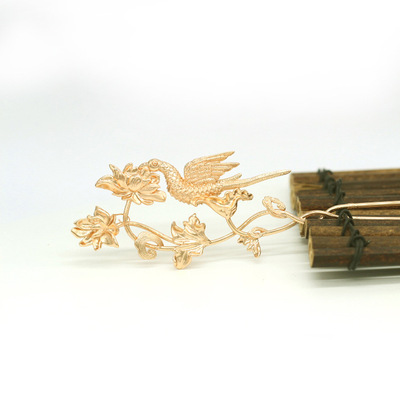 diy铸铜头饰配件 宫廷风左右凤凰发簪牡丹发钗材料汉服摇步发饰|ru