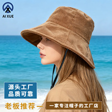 2025新款纯色灯芯绒渔夫帽子女冬季韩版休闲复古盆帽遮阳帽定制