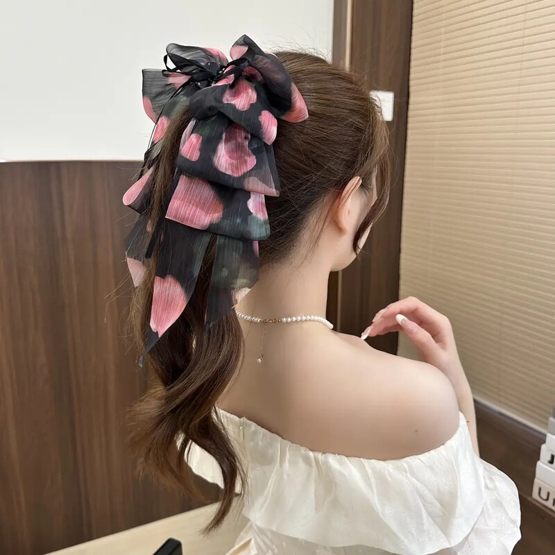 フレンチライトラグジュアリーリボンヘアピン2025後頭部かわいいクリップクリスタルペンダントハーフタイヘアピンヘッドドレス|undefined