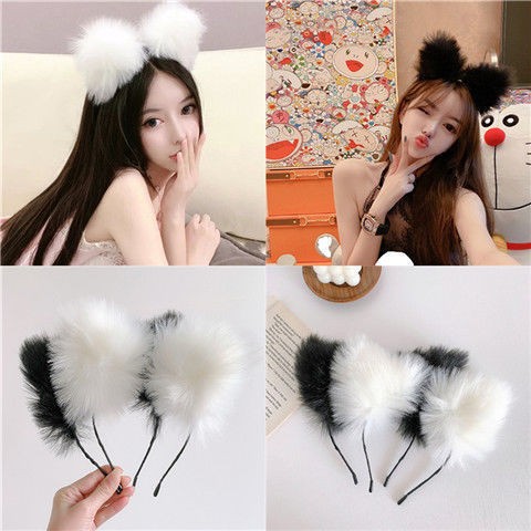 Cat Ears Plush Hair Hoop for Women, Furry Face Wash Headband, White — detail image 3