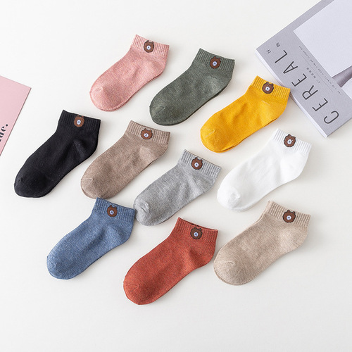 Socks Women's Boat Socks Bear Short Socks Spring and Summer New Japanese Ladies Cartoon Low Cut Thin Socks Manufacturer Wholesale