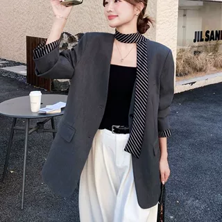 灰色韩系高级感西装外套女2025秋季新款气质通勤显瘦百搭小西服