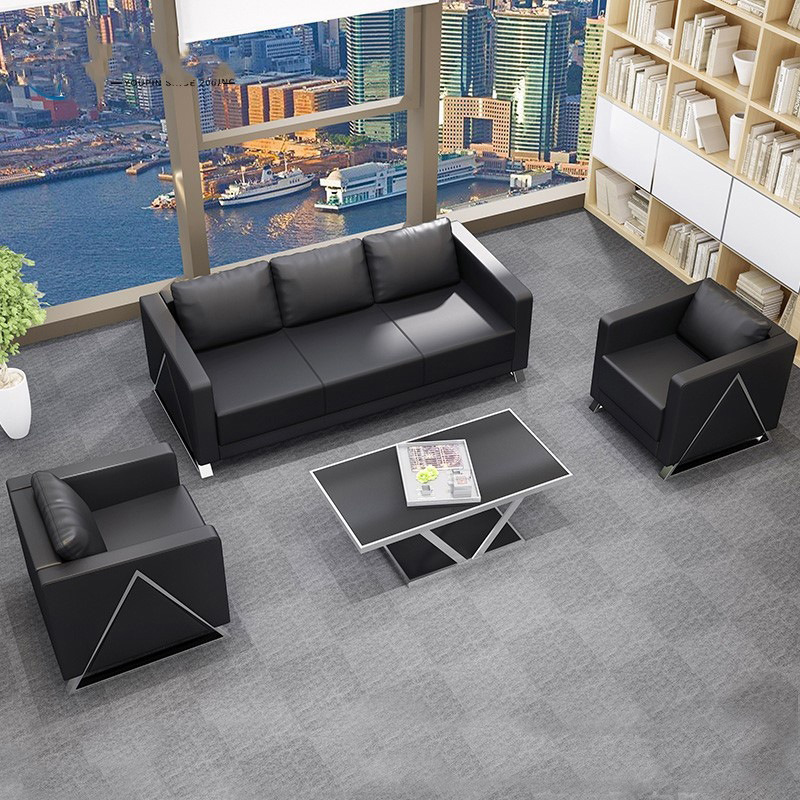 Sofá de oficina de cuero negro de negocios sala de recepción casual triple combinación de sofá sala de estar sofá simple